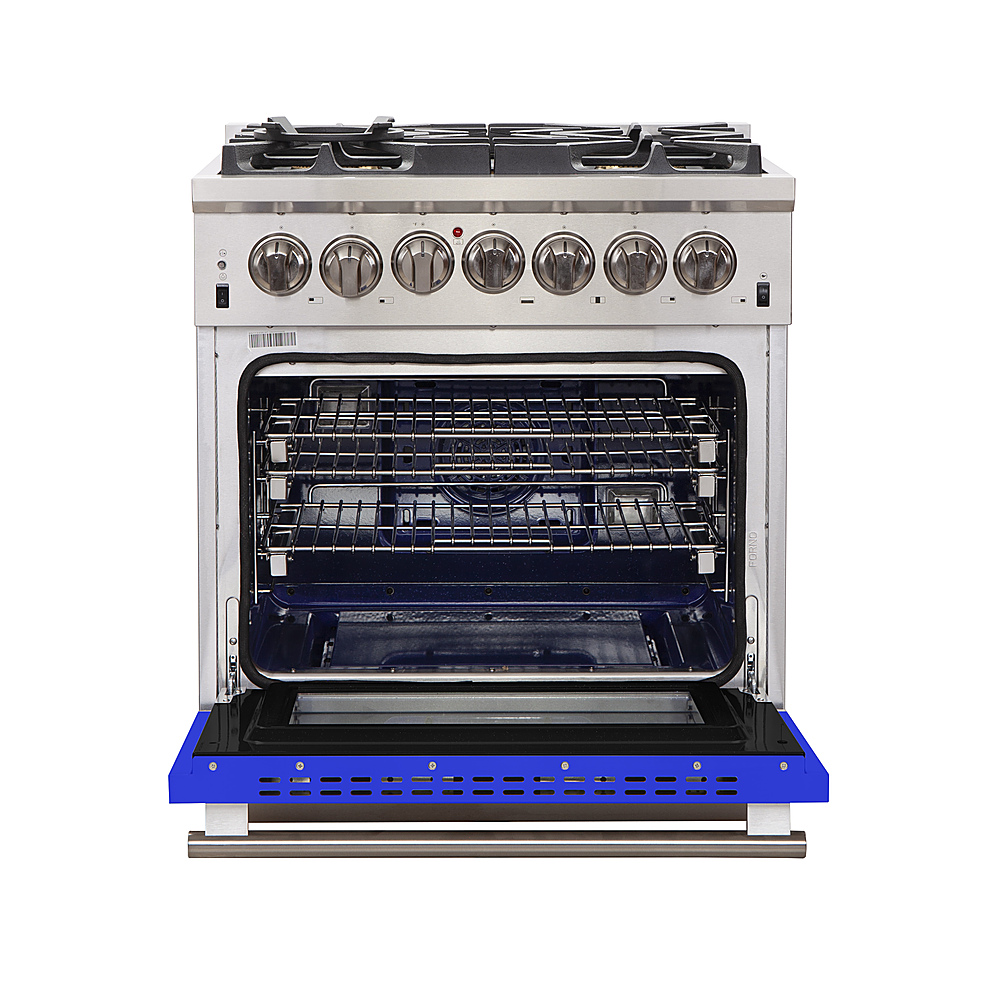 Left View: Forno Appliances - Capriasca 4.32 Cu. Ft. Freestanding Gas Range with Convection Oven - Blue Door
