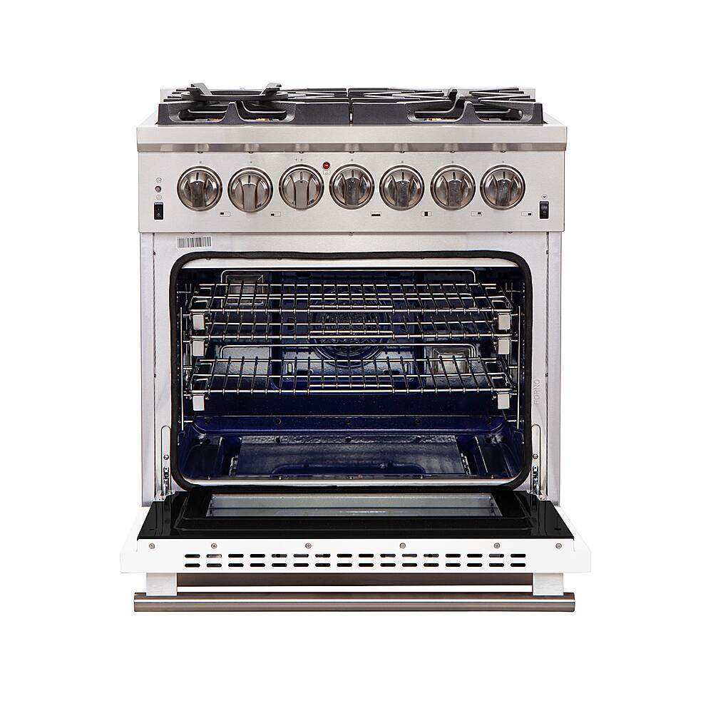 Left. Forno Appliances - Capriasca 4.32 Cu. Ft. Freestanding Gas Range with Convection Oven - White.