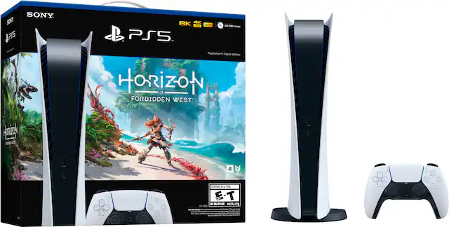 Front. Sony - PlayStation 5 Digital Edition – Horizon Forbidden West Bundle - White. - T (Teen 13+)