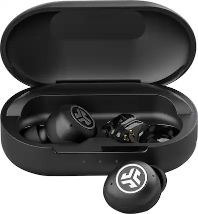 Front. JLab - JBuds Air Pro True Wireless Earbuds - Black.