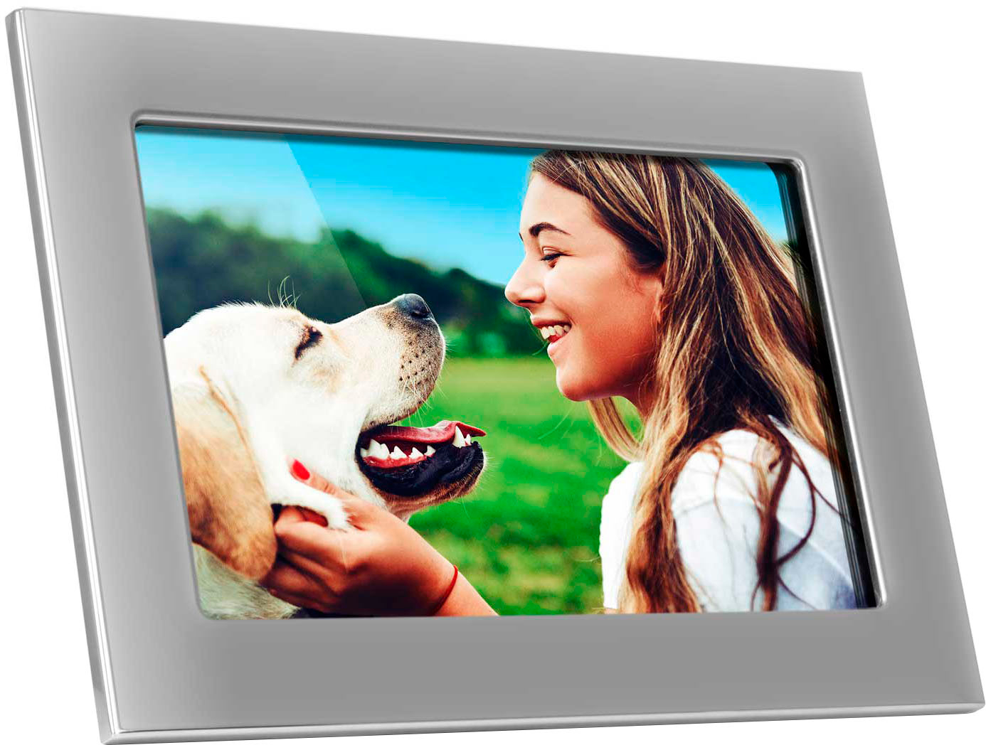 Angle View: Aluratek - 10" Touchscreen IPS LCD Wi-Fi Digital Photo Frame - Silver