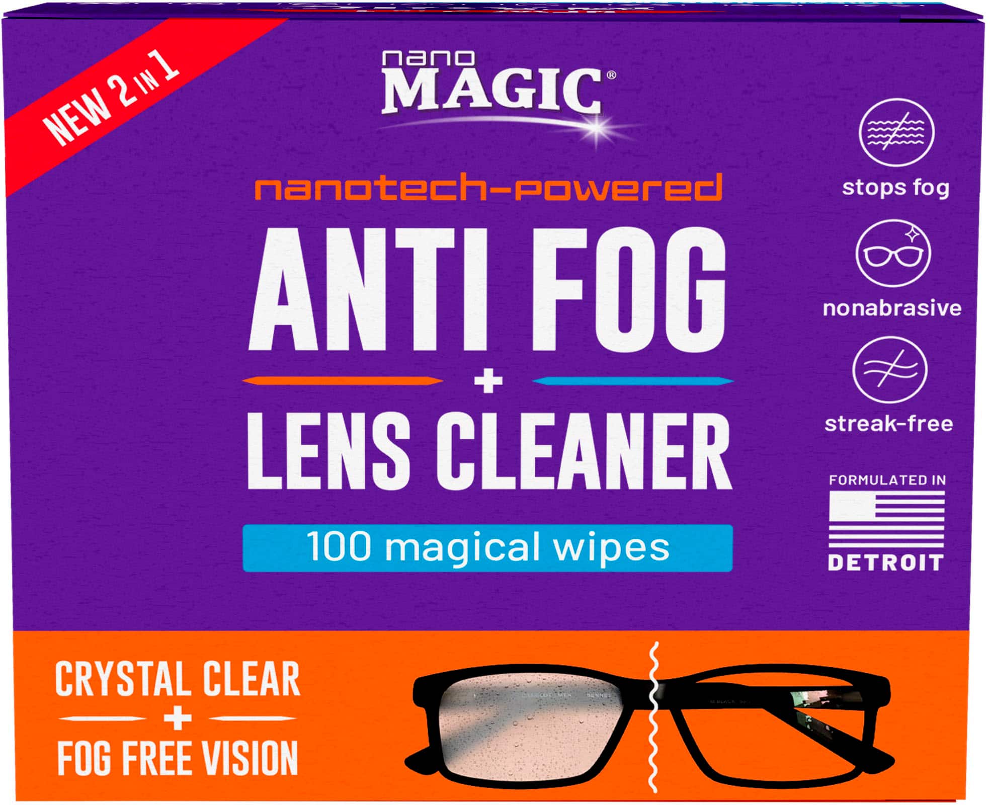 Front. Nano Magic - Anti Fog + Lens Cleaner 100 Pack - Purple.