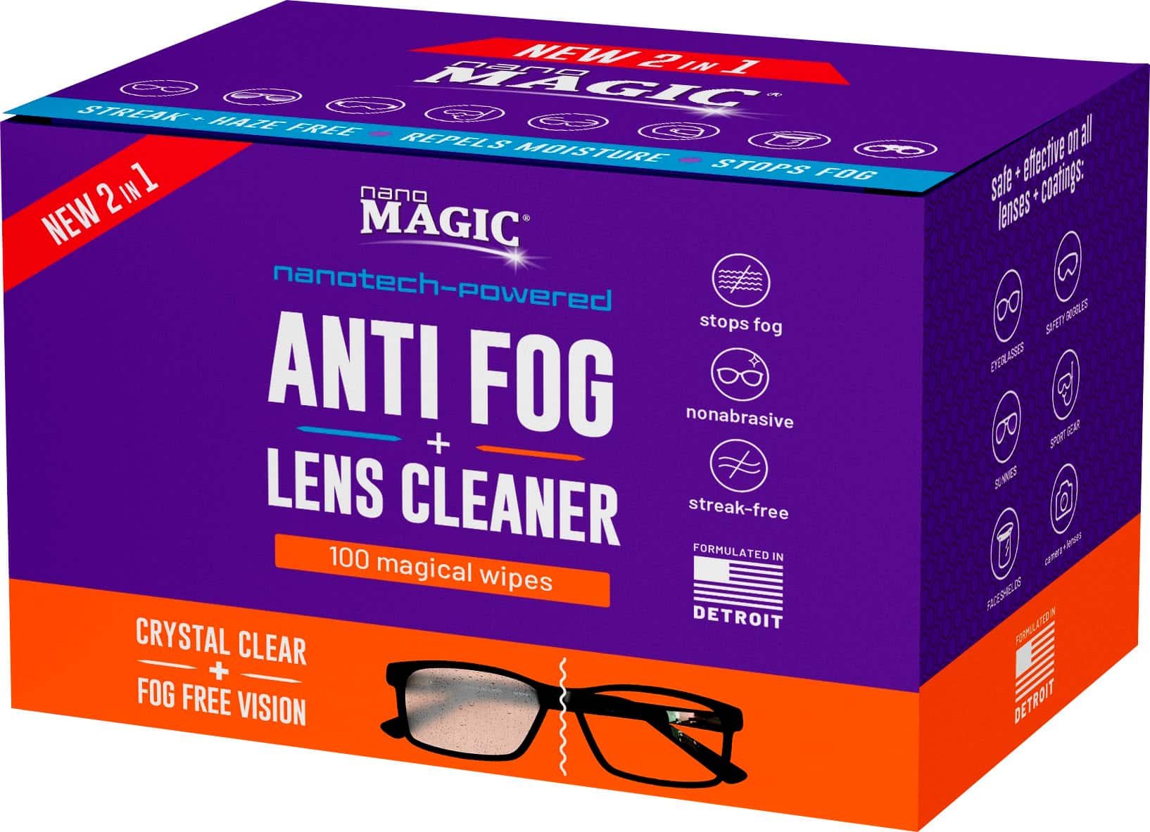 Alt View 1. Nano Magic - Anti Fog + Lens Cleaner 100 Pack - Purple.