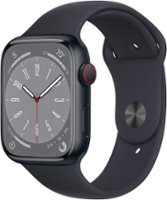 Apple Watch Series 8 GPS + Cellular 45mm Midnight Aluminum Case with Midnight Sport Band - M/L - Midnight (Verizon) - Front_Zoom