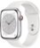 Front. Apple - Apple Watch Series 8 GPS + Cellular 45mm Aluminum Case with White Sport Band - M/L - Silver.