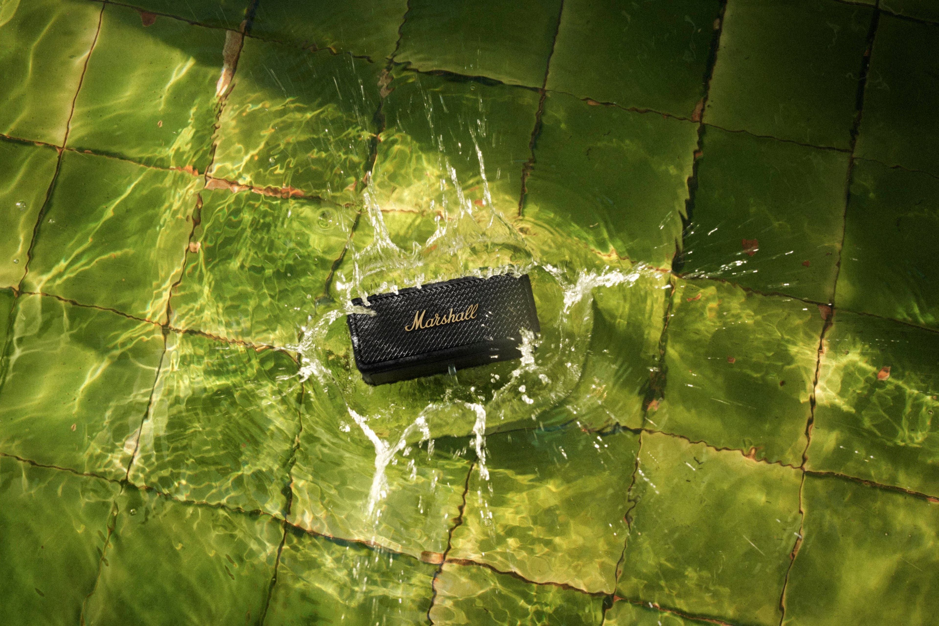 Back. Marshall - Emberton II Portable Bluetooth Speaker with Rugged Waterproof / Dust-proof Wireless Design - Black and Brass.