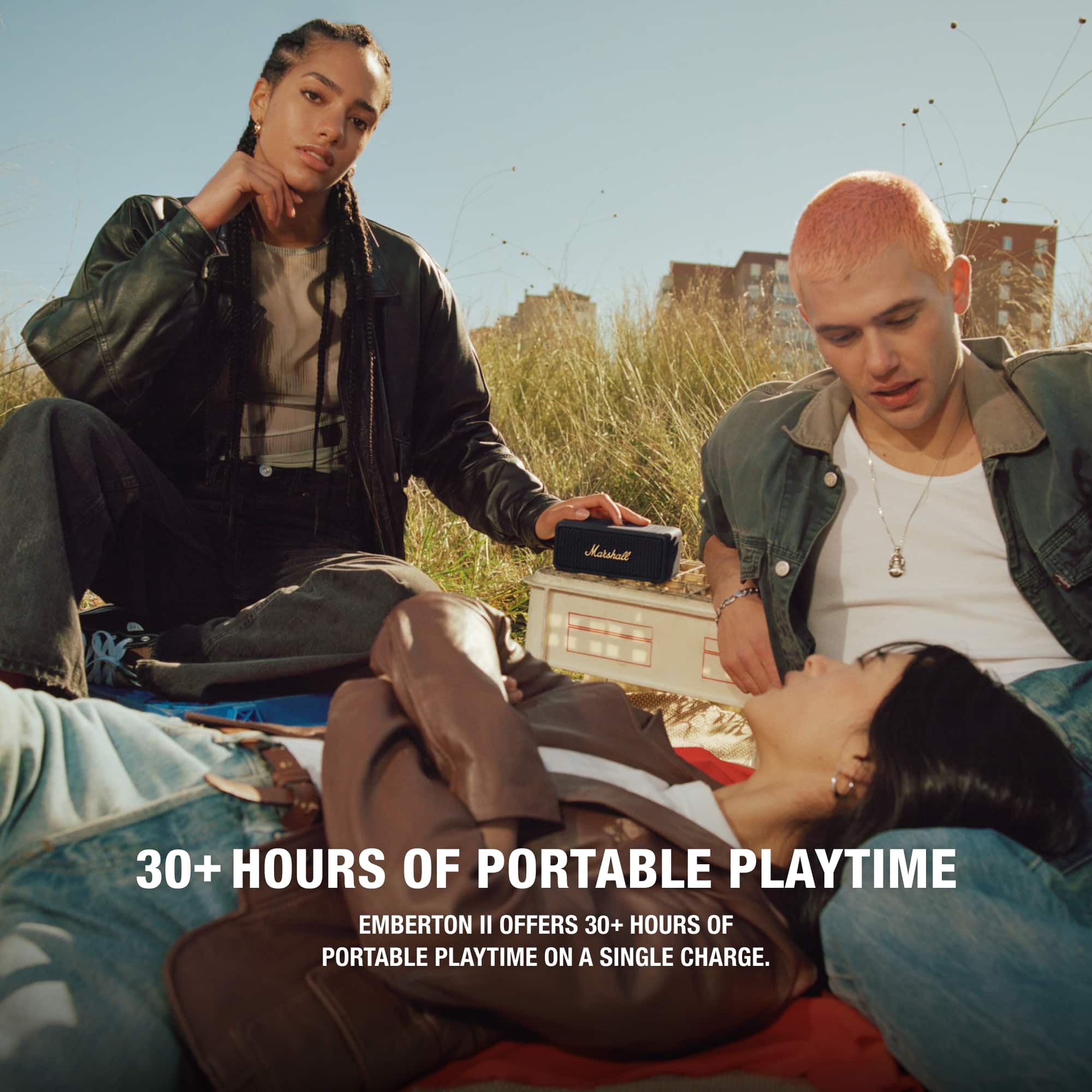 Emberton offers 30+ hours of portable playtime on a single charge.