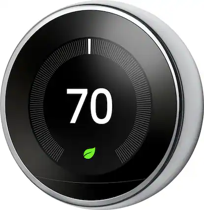 Front. Google - Nest Learning Smart Wifi Thermostat - Polished Steel.