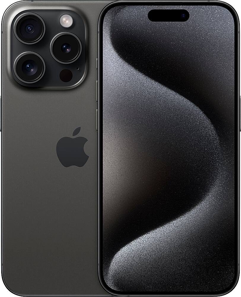 Front. Apple - iPhone 15 Pro 128GB (Unlocked) - Black Titanium.