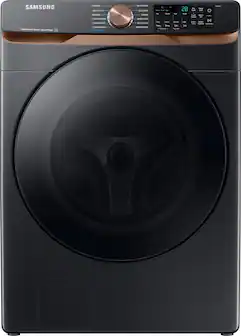 Front. Samsung - 5.0 Cu. Ft. High-Efficiency Stackable Smart Front Load Washer with Steam and Super Speed Wash - Brushed Black.