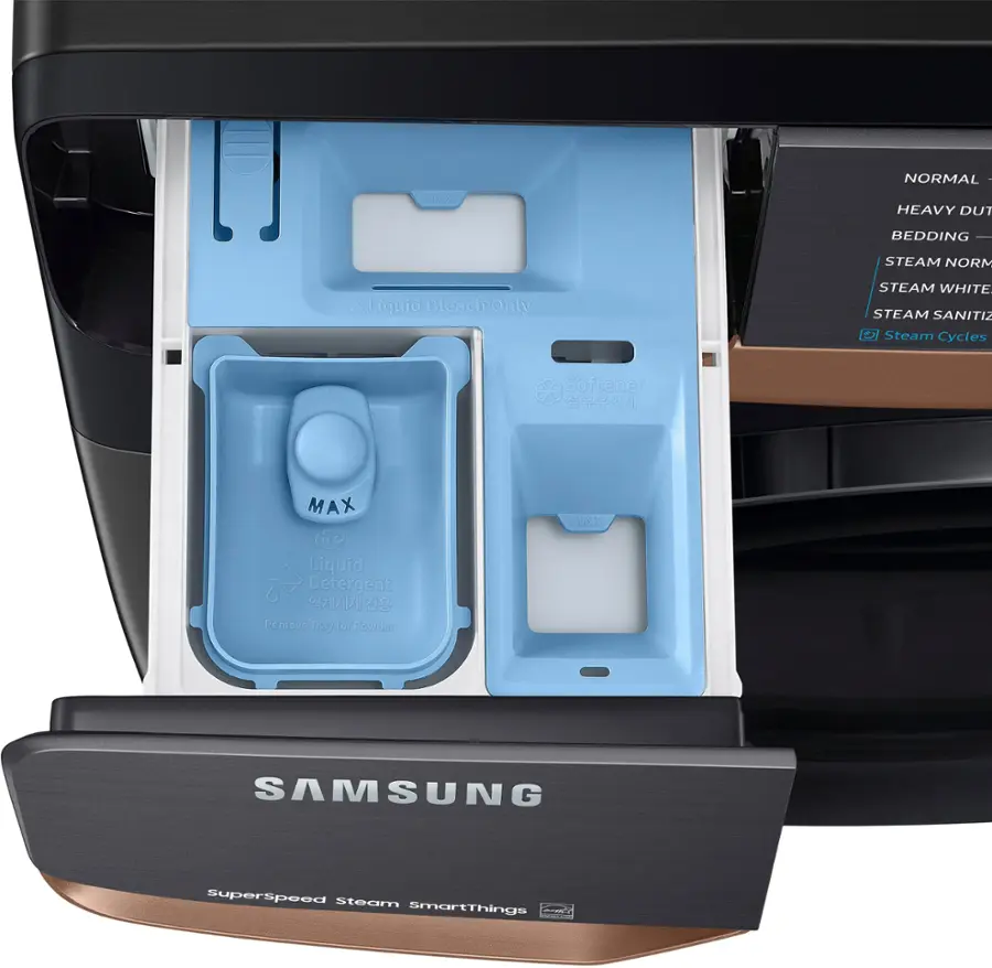 Alt View 15. Samsung - 5.0 Cu. Ft. High-Efficiency Stackable Smart Front Load Washer with Steam and Super Speed Wash - Brushed Black.