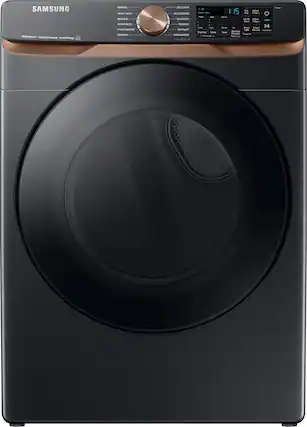 Front. Samsung - 7.5 Cu. Ft. Stackable Smart Gas Dryer with Steam and Sensor Dry - Brushed Black.