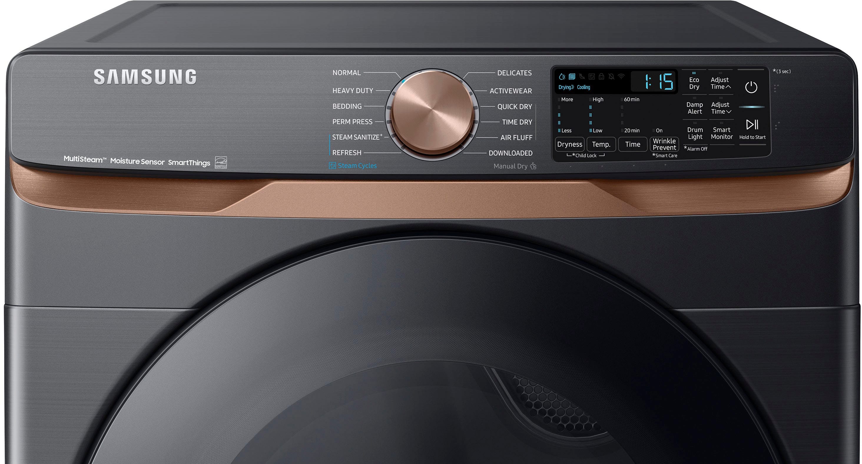 Alt View 11. Samsung - 7.5 Cu. Ft. Stackable Smart Gas Dryer with Steam and Sensor Dry - Brushed Black.