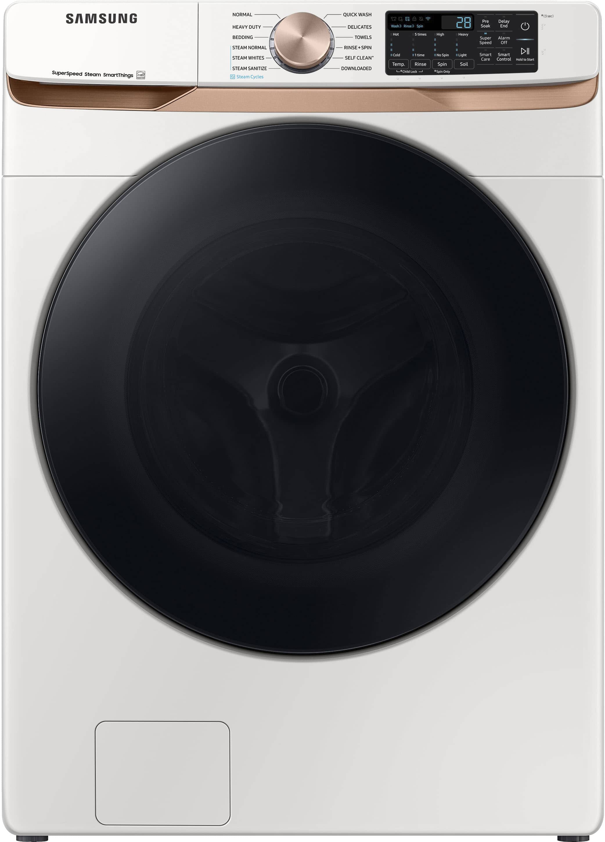 Samsung - 5.0 Cu. Ft. High-Efficiency Stackable Smart Front Load Washer with Steam and Super Speed Wash - Ivory - Front_Zoom