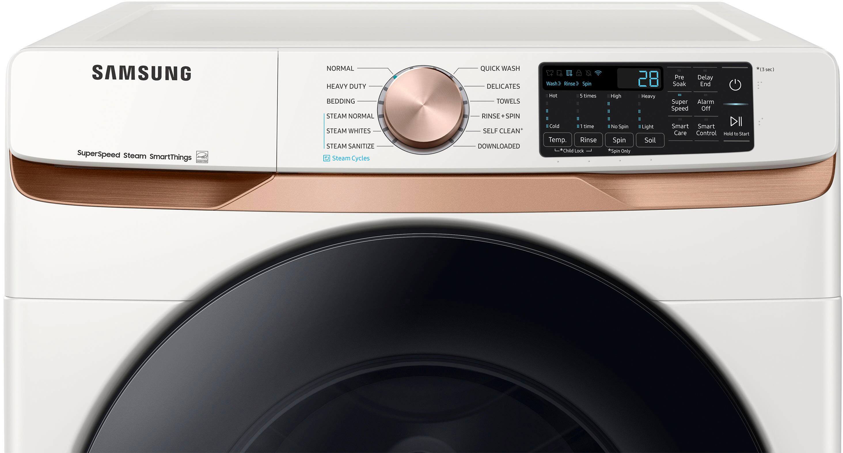 Alt View 11. Samsung - 5.0 Cu. Ft. High-Efficiency Stackable Smart Front Load Washer with Steam and Super Speed Wash - Ivory.