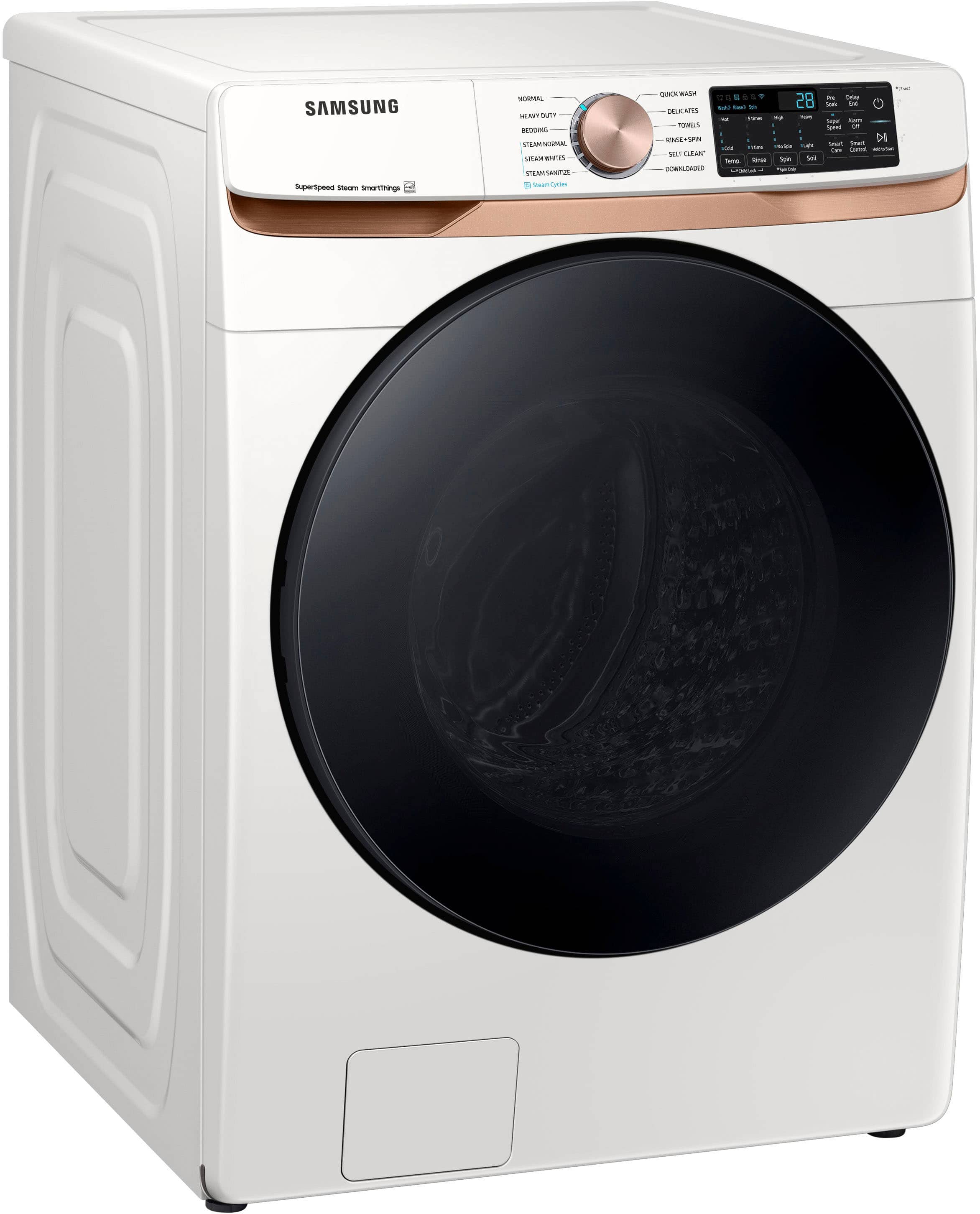 Alt View 12. Samsung - 5.0 Cu. Ft. High-Efficiency Stackable Smart Front Load Washer with Steam and Super Speed Wash - Ivory.