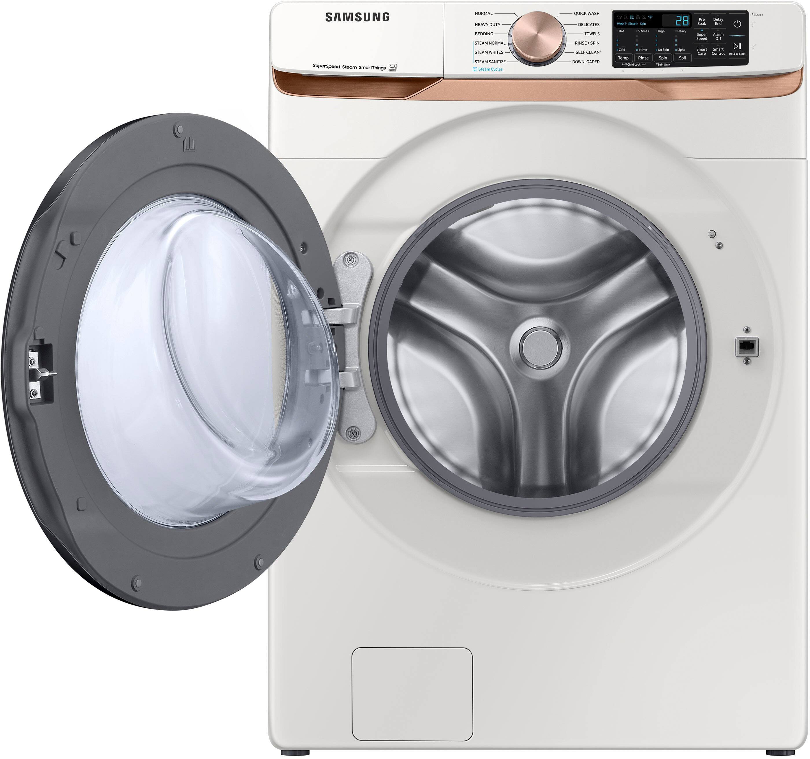 Alt View 14. Samsung - 5.0 Cu. Ft. High-Efficiency Stackable Smart Front Load Washer with Steam and Super Speed Wash - Ivory.