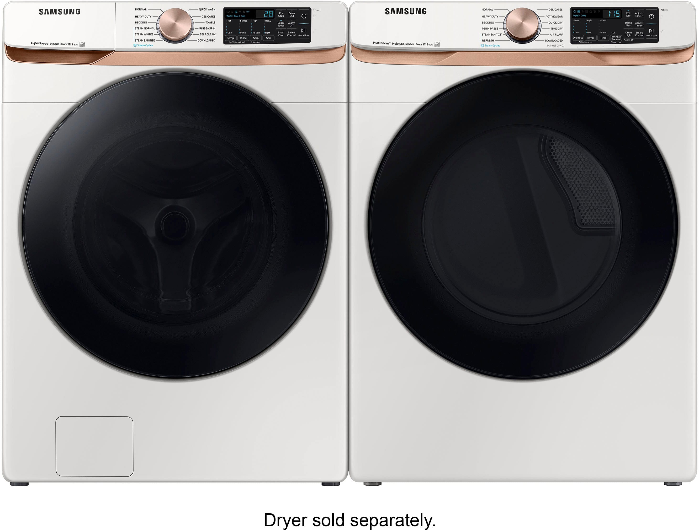 Alt View 16. Samsung - 5.0 Cu. Ft. High-Efficiency Stackable Smart Front Load Washer with Steam and Super Speed Wash - Ivory.