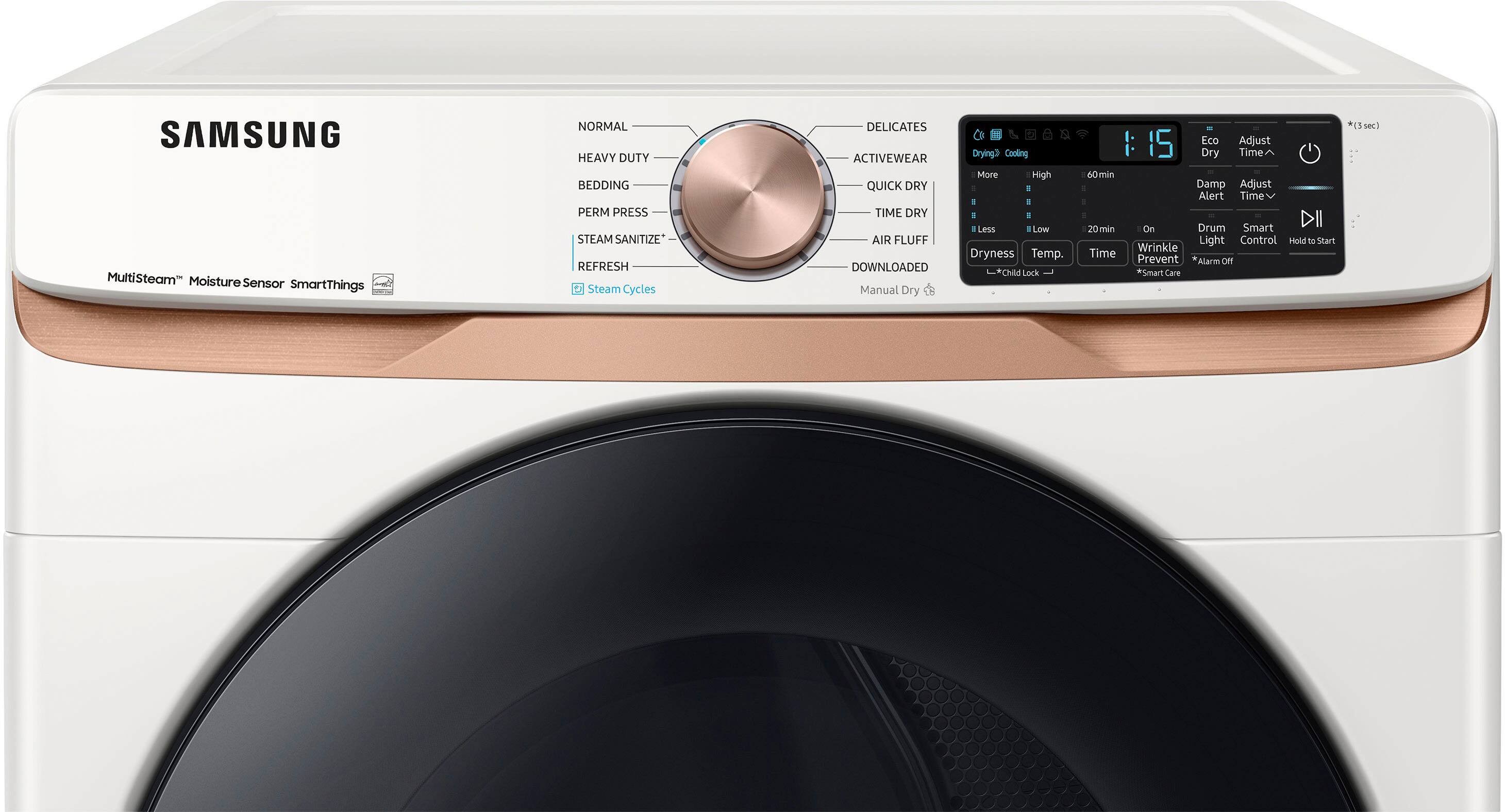 Alt View 11. Samsung - 7.5 Cu. Ft. Stackable Smart Electric Dryer with Steam and Sensor Dry - Ivory.