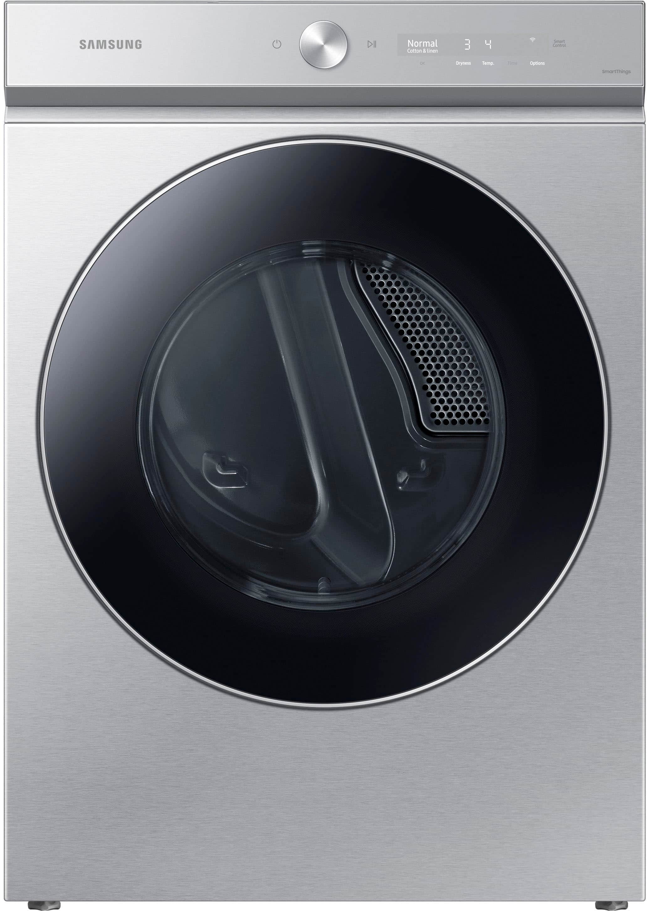 Front. Samsung - BESPOKE 7.6 Cu. Ft. Stackable Smart Electric Dryer with Steam and AI Optimal Dry - Silver Steel.