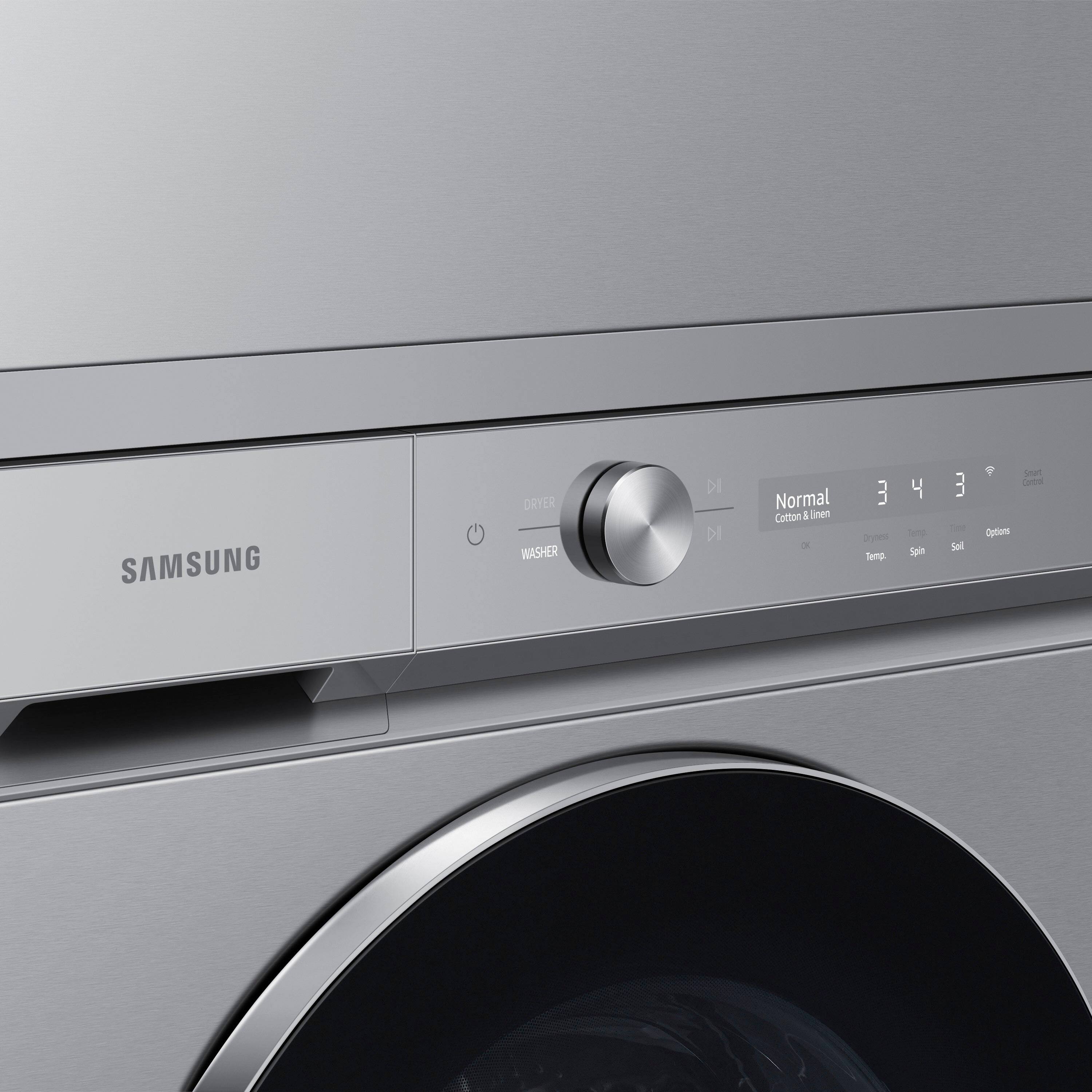Alt View 18. Samsung - BESPOKE 7.6 Cu. Ft. Stackable Smart Electric Dryer with Steam and AI Optimal Dry - Silver Steel.