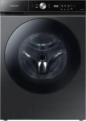 Front. Samsung - BESPOKE 5.3 Cu. Ft. High-Efficiency Stackable Smart Front Load Washer with Steam and Super Speed Wash - Brushed Black.