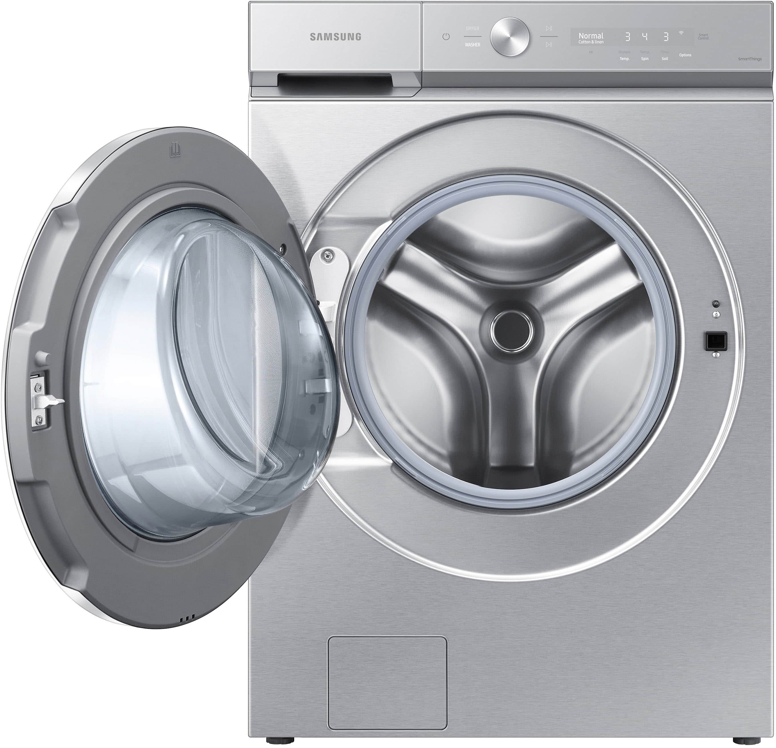 Alt View 13. Samsung - BESPOKE 5.3 Cu. Ft. High-Efficiency Stackable Smart Front Load Washer with Steam and AI OptiWash - Silver Steel.