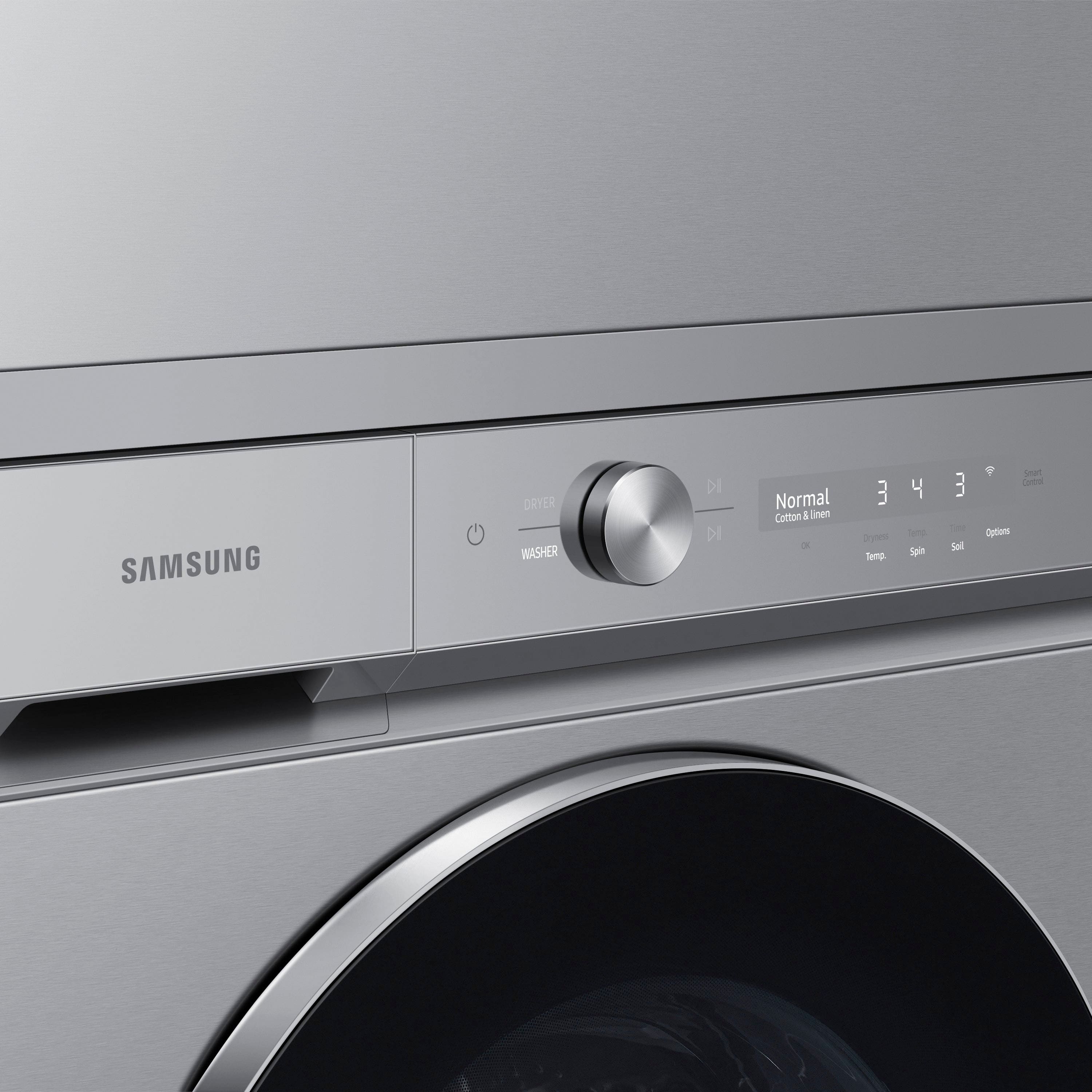 Alt View 18. Samsung - BESPOKE 5.3 Cu. Ft. High-Efficiency Stackable Smart Front Load Washer with Steam and AI OptiWash - Silver Steel.
