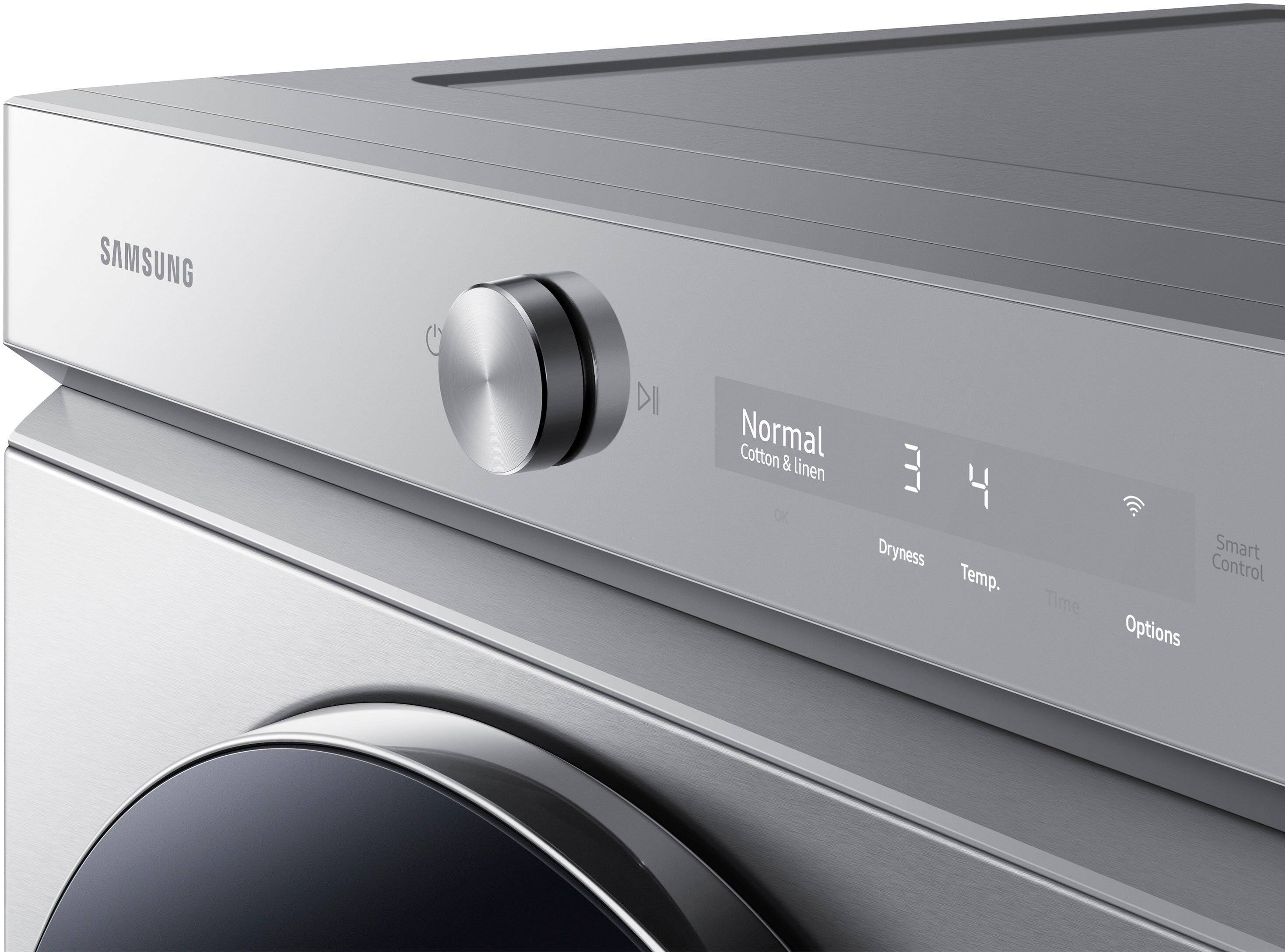 Alt View 21. Samsung - BESPOKE 7.6 Cu. Ft. Stackable Smart Gas Dryer with Steam and AI Optimal Dry - Silver Steel.