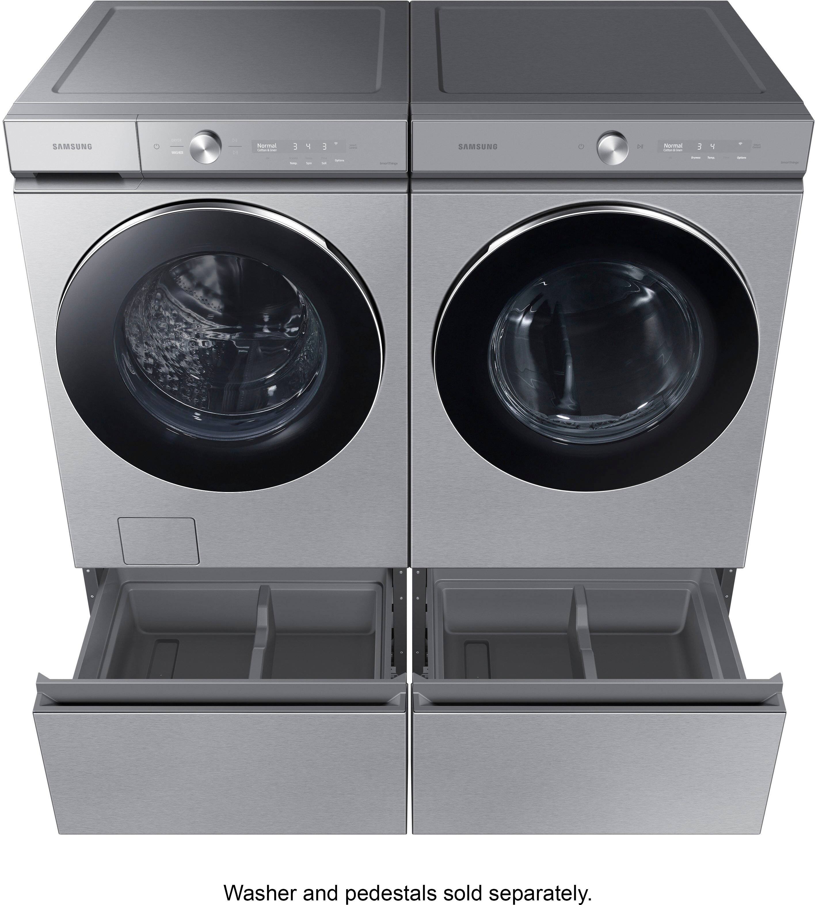 Alt View 23. Samsung - BESPOKE 7.6 Cu. Ft. Stackable Smart Gas Dryer with Steam and AI Optimal Dry - Silver Steel.