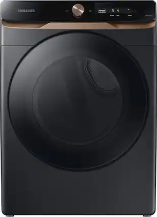 Front. Samsung - 7.5 Cu. Ft. Stackable Smart Gas Dryer with Steam and Super Speed Dry - Brushed Black.
