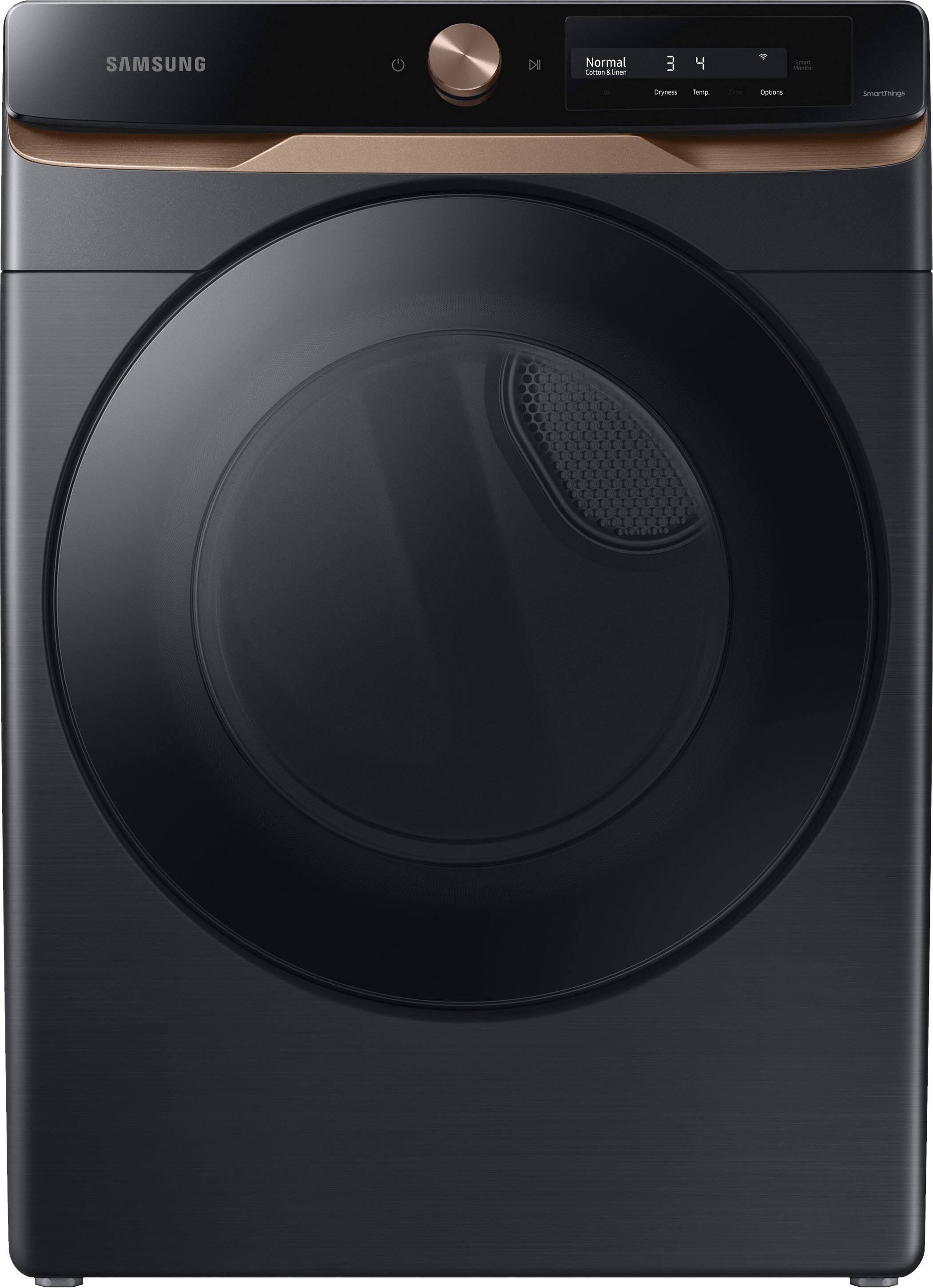 Samsung - 7.5 Cu. Ft. Stackable Smart Gas Dryer with Steam and Super Speed Dry - Brushed Black