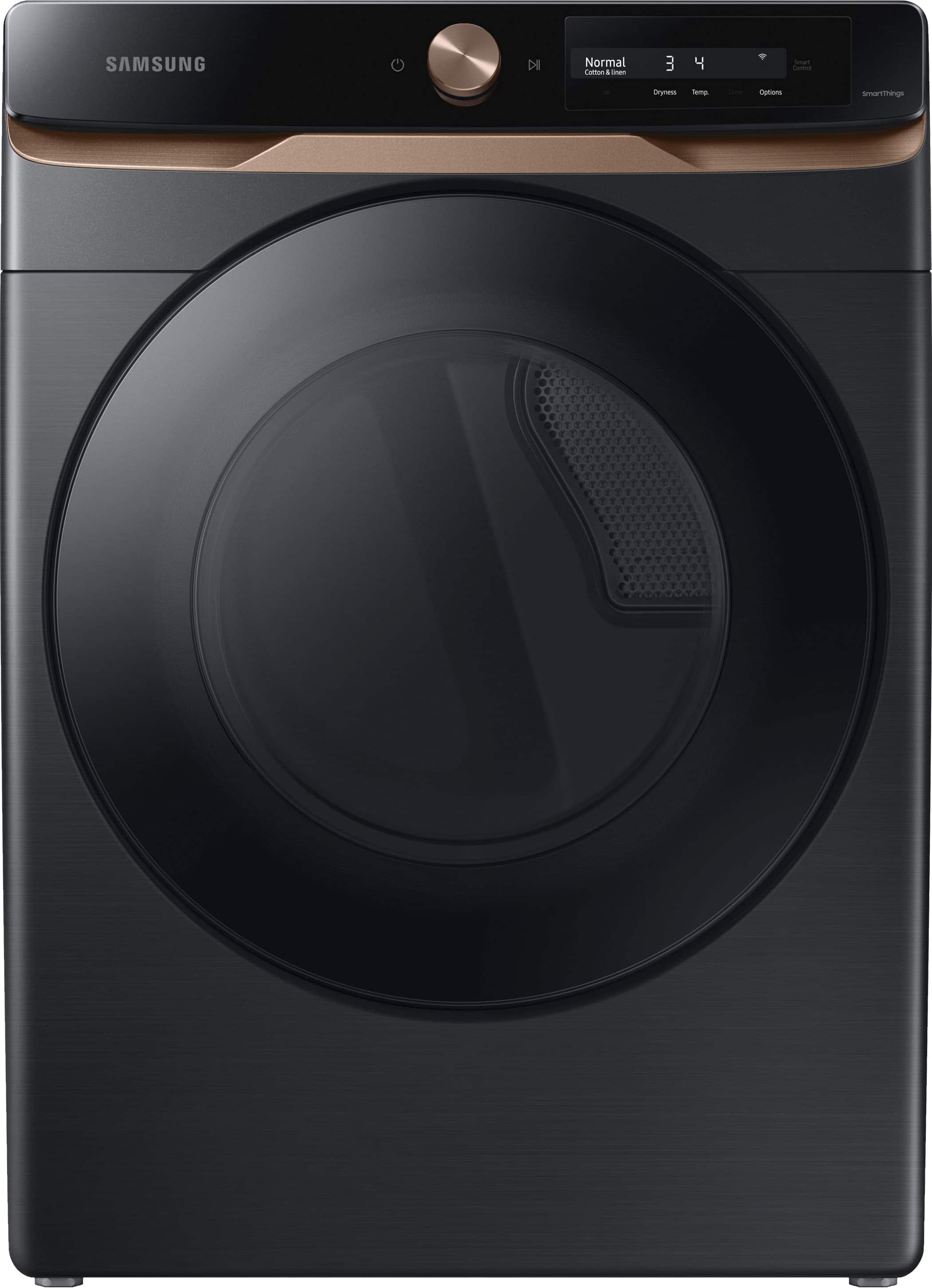 Samsung - 7.5 Cu. Ft. Stackable Smart Electric Dryer with Steam and Super Speed Dry - Brushed Black - Front_Zoom