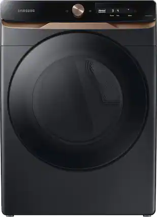 Front. Samsung - 7.5 Cu. Ft. Stackable Smart Electric Dryer with Steam and Super Speed Dry - Brushed Black.