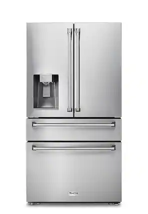 Front. Thor Kitchen - 21.6-cu ft Professional French Door Refrigerator with Ice and Water Dispenser, Counter Depth - Stainless Steel.