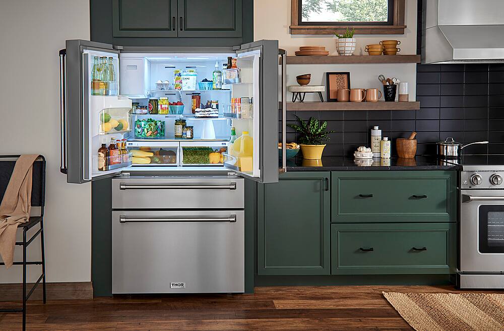 Alt View 2. Thor Kitchen - 21.6-cu ft Professional French Door Refrigerator with Ice and Water Dispenser, Counter Depth - Stainless Steel.