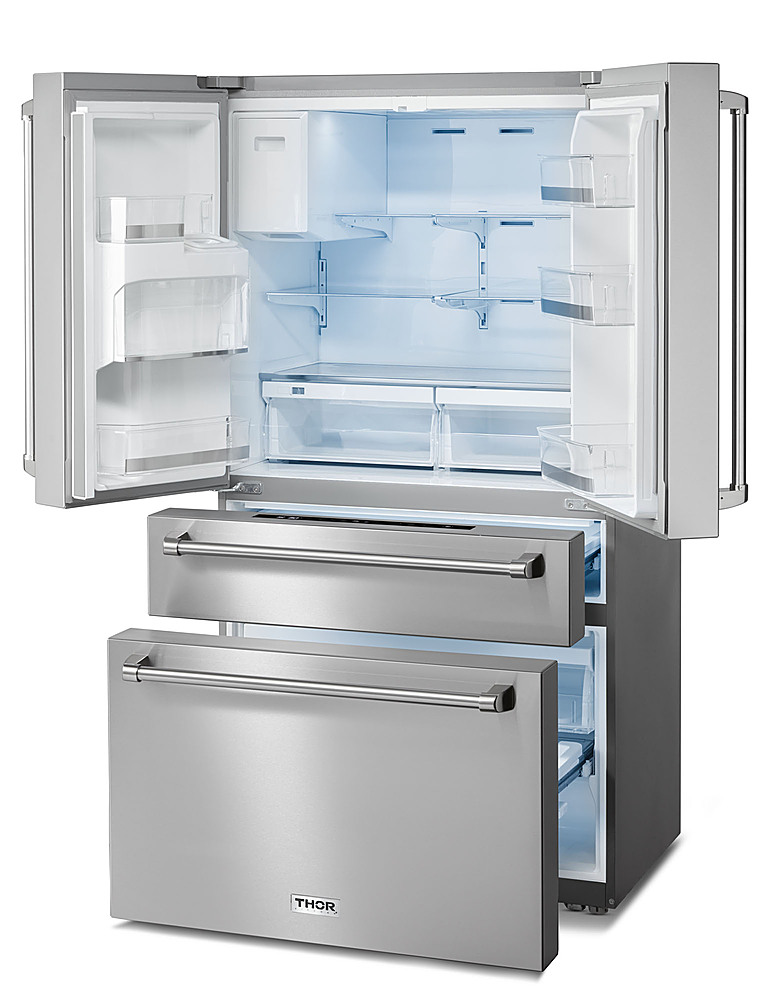 Left View: Thor Kitchen - 21.6-cu ft Professional French Door Refrigerator with Ice and Water Dispenser, Counter Depth - Stainless steel