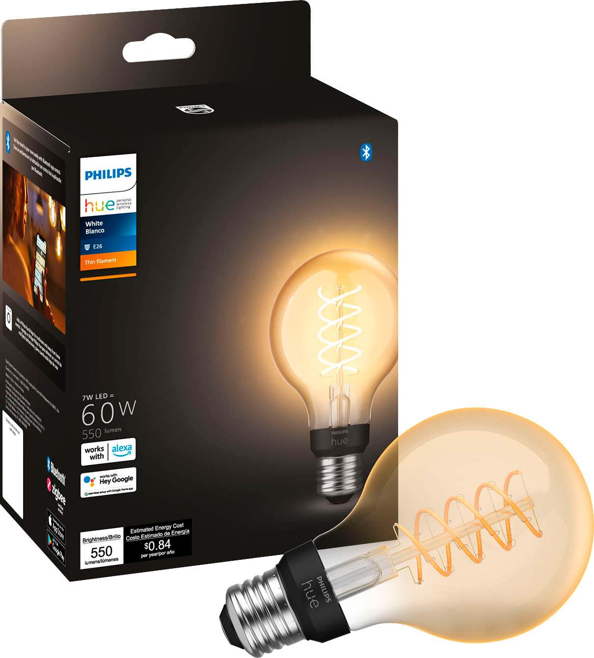 mistænksom bygning Metropolitan Philips Hue White Filament G25 Smart LED Bulb Amber 571141 - Best Buy