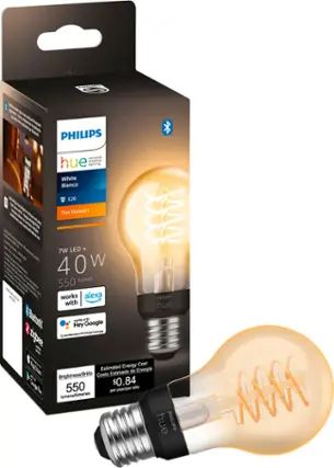 Front. Philips - Hue Filament A19 Bluetooth 40W Smart LED Bulb - White.