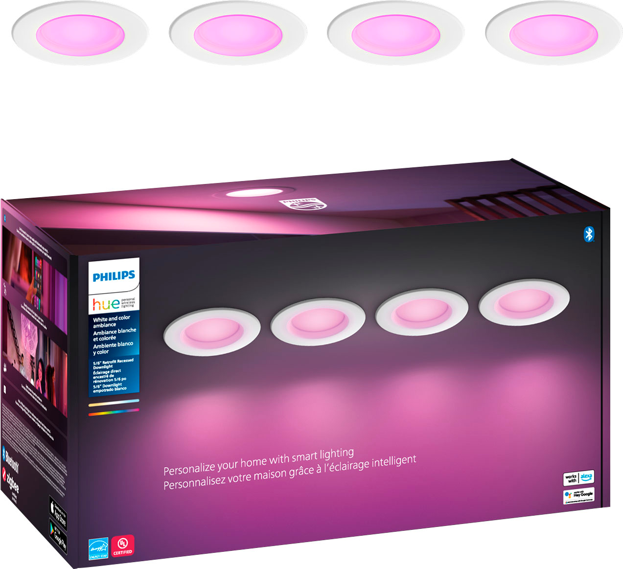 Riskeren Confronteren gans Philips Hue White and Color Ambiance 5-6" High Lumen Recessed Downlight  (4-pack) White 578674 - Best Buy