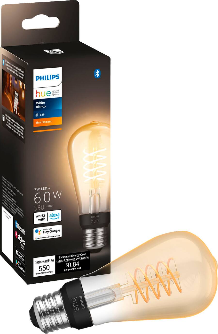 Philips Hue Filament ST19 Bluetooth 60W Smart LED Bulb White