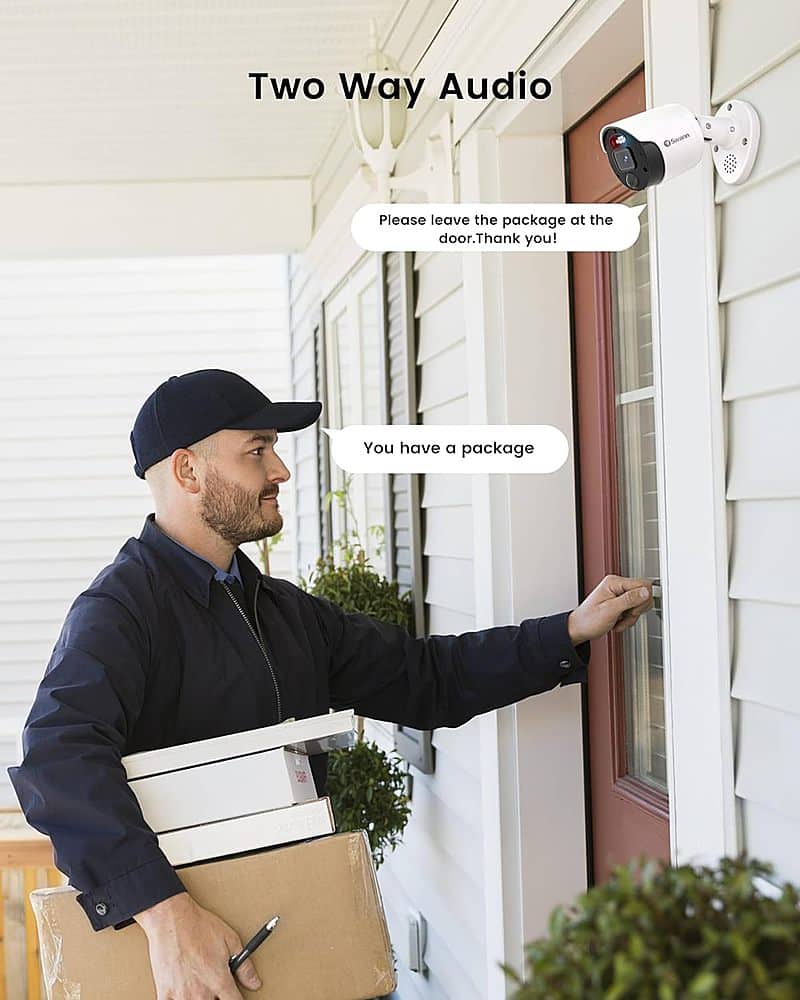 Two Way Audio Swarn. Please leave the package at the door. Thank you! You have a package.