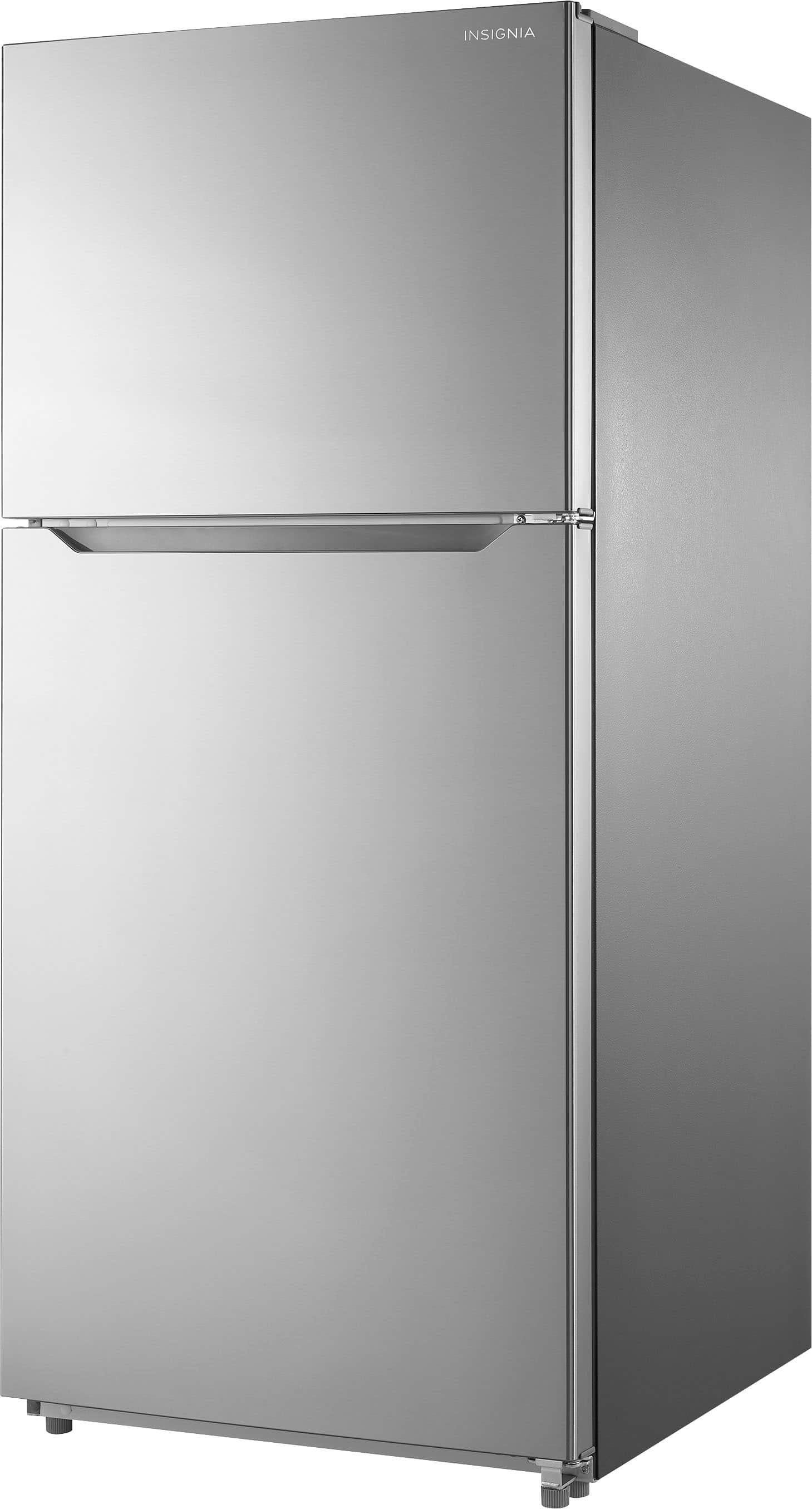 Left. Insignia™ - 20.5 Cu. Ft. Top-Freezer Refrigerator with ENERGY STAR Certification - Stainless Steel.