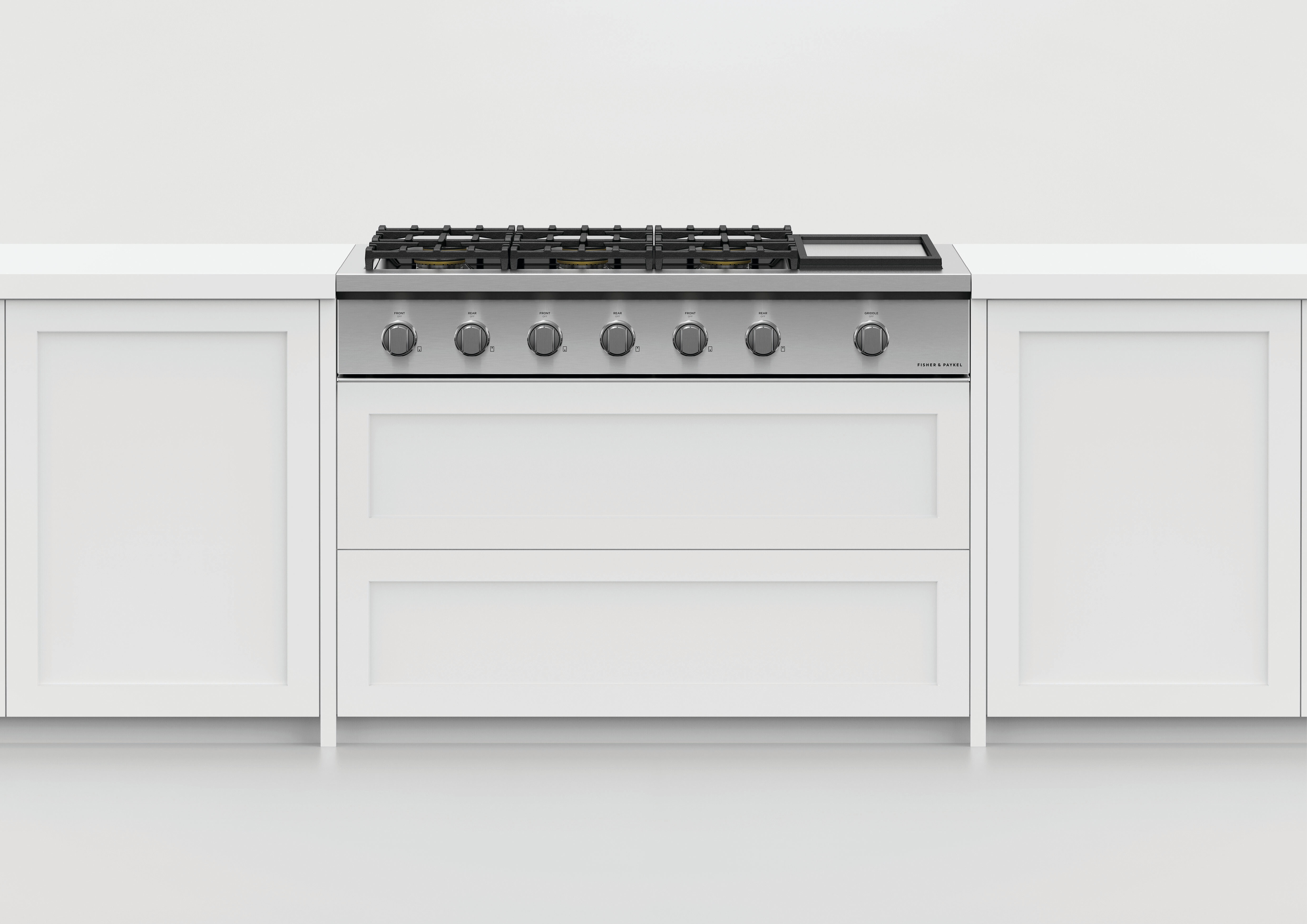 FISHER & PAYKEL Gas Range, 48, 6 Burners with Griddle