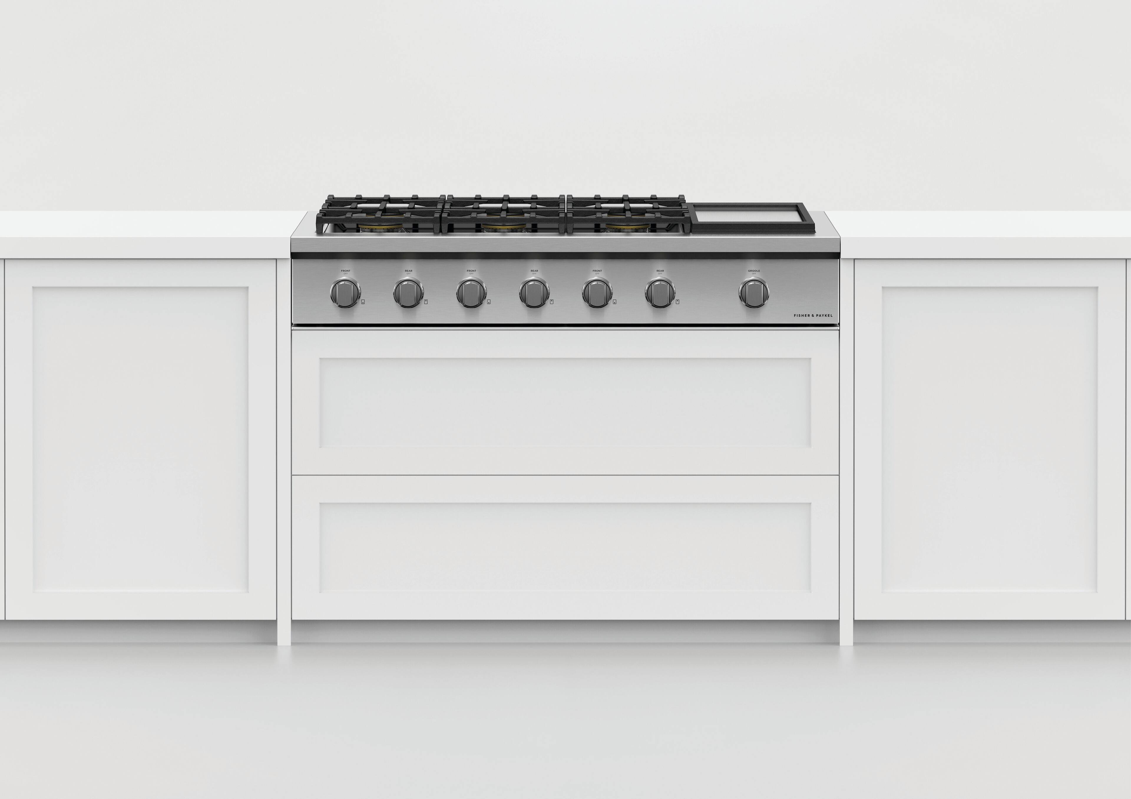 Alt View 12. Fisher & Paykel - 48 in. Professtional 6 Burner Drop-In Gas Cooktop with Griddle - Stainless Steel.