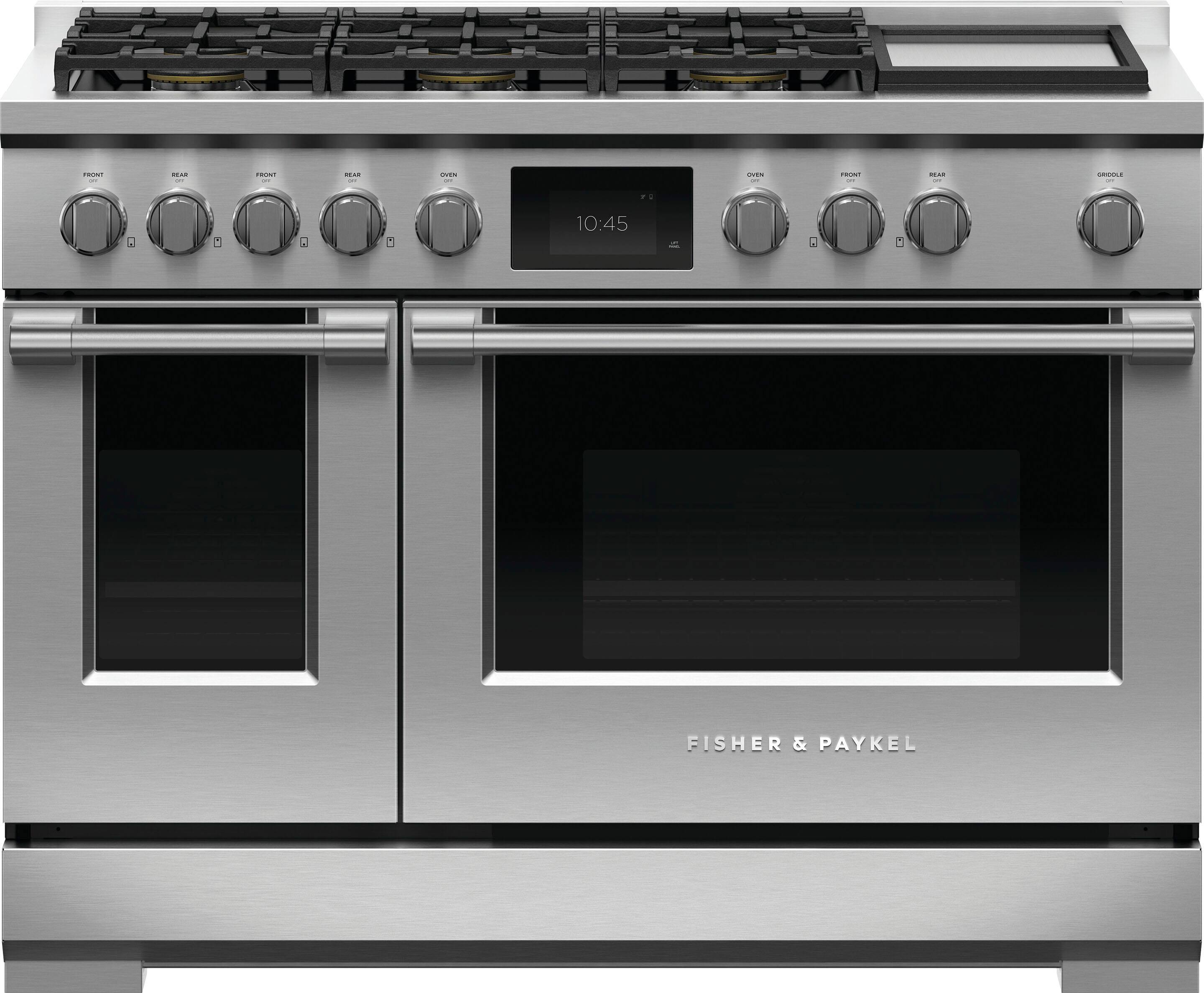 Fisher & Paykel - Professional 6.9 Cu. Ft. Built-in Double Oven Dual Fuel 6 Burner with Griddle and Self-Cleaning Natural Gas - Black