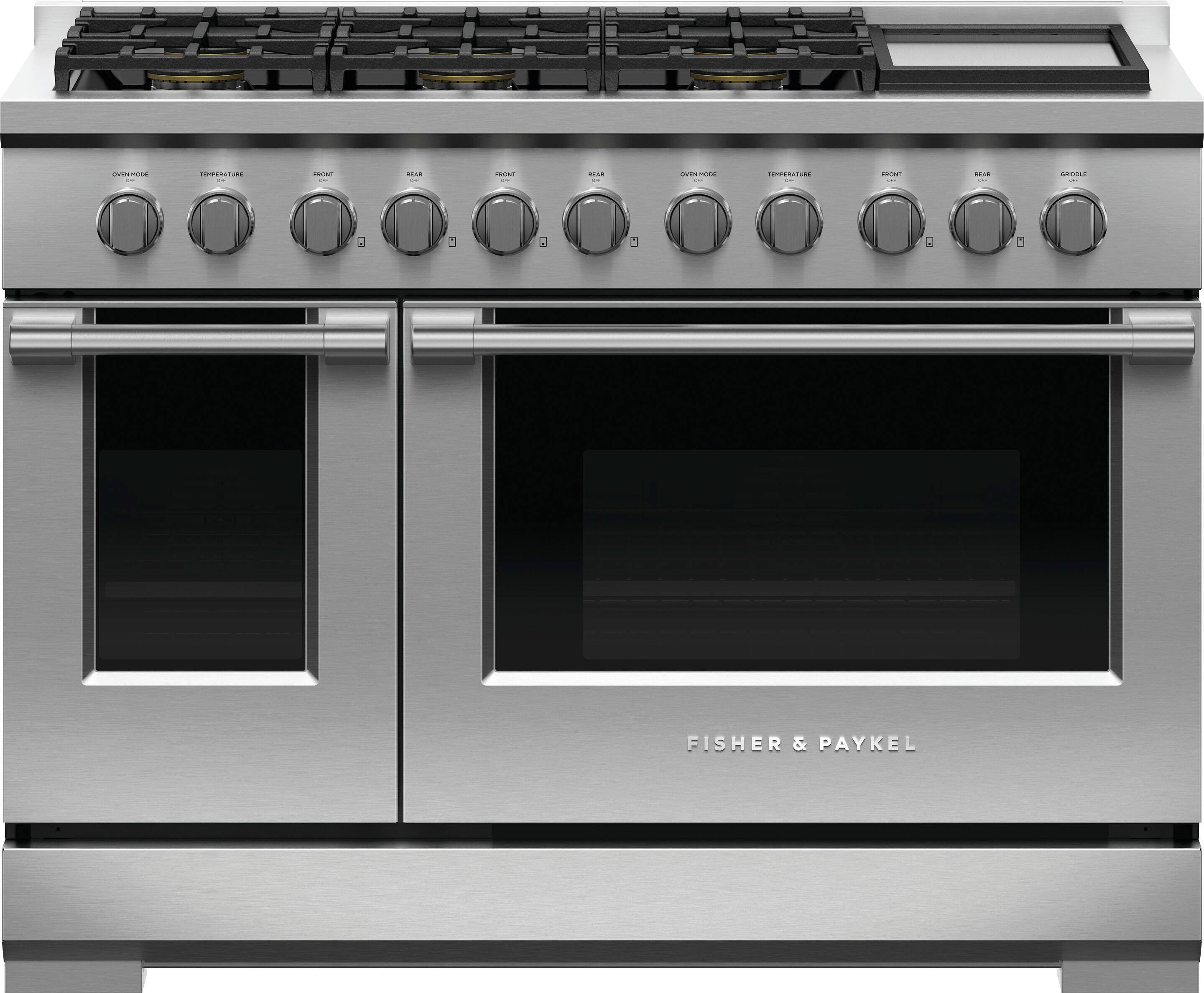 Front. Fisher & Paykel - 7.7 Cu. Ft. Freestanding Double Oven Gas Convection Range with Griddle, LPG - Stainless Steel.