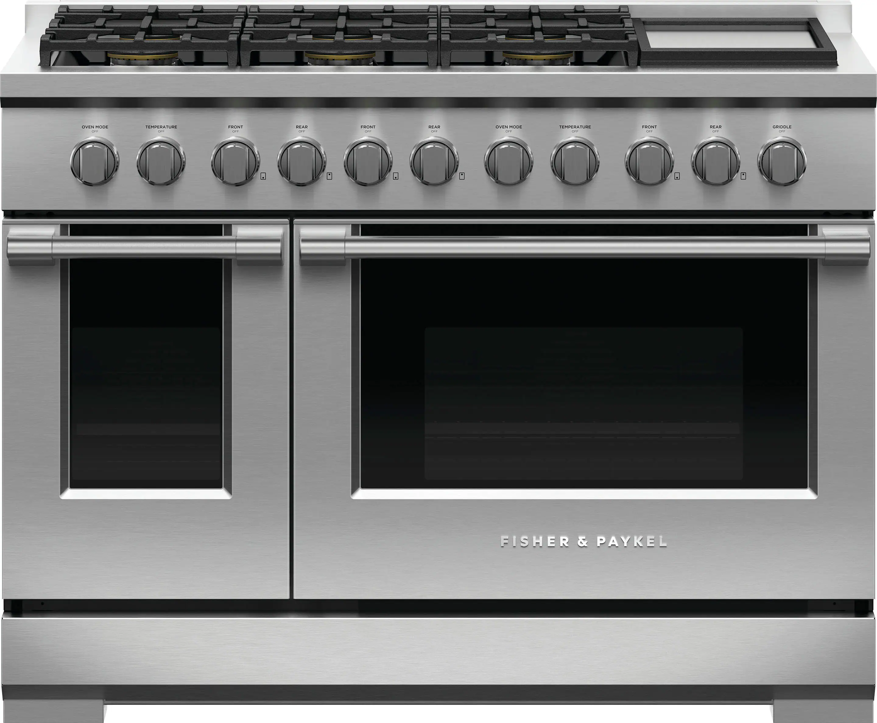Front. Fisher & Paykel - 7.7 Cu. Ft. Freestanding Double Oven Gas Convection Range with Griddle, NG - Stainless Steel.