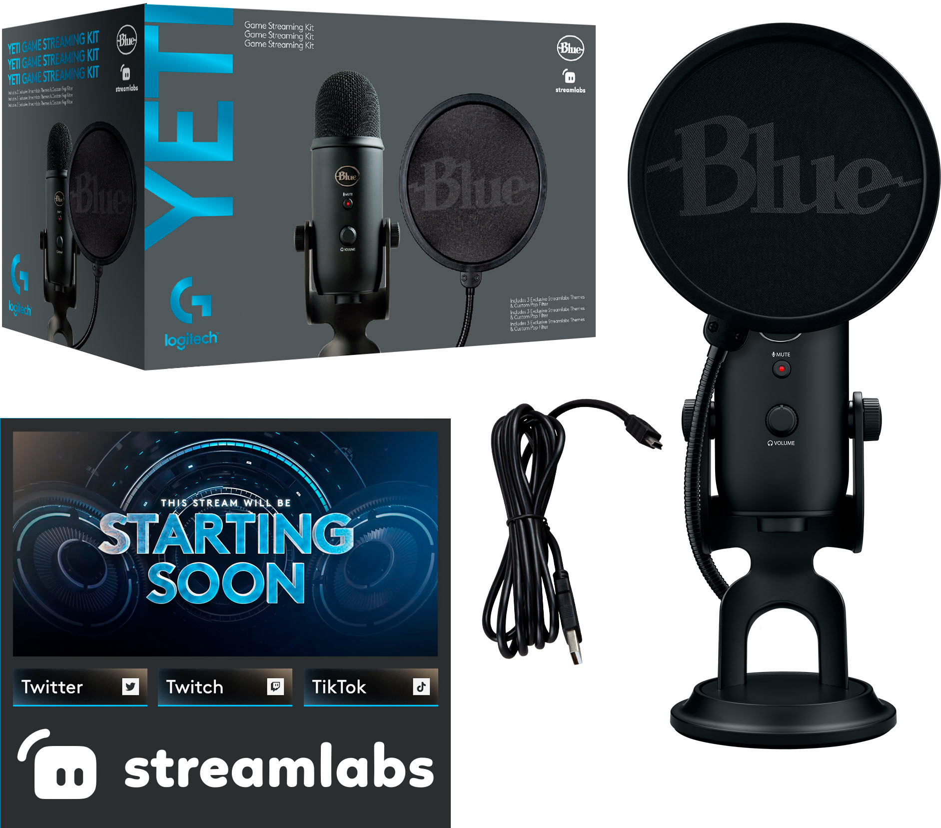Afvigelse sweater Kommunisme Logitech Blue Yeti Game Streaming USB Condenser Microphone Kit with Blue  VO!CE, Exclusive Streamlabs Themes, Custom Pop Filter 988-000521 - Best Buy