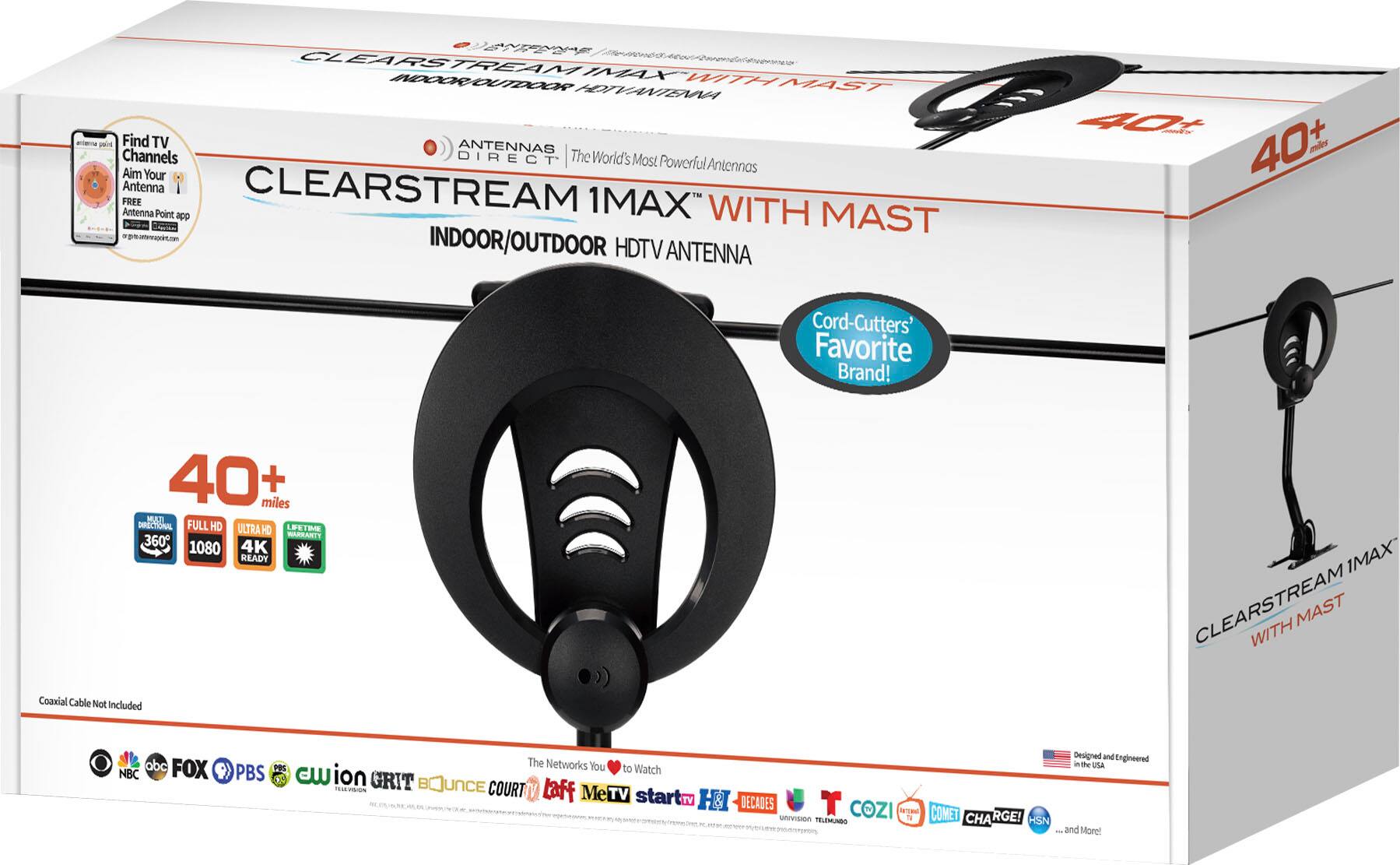 Alt View 13. Antennas Direct - ClearStream 1MAX Indoor/Outdoor UHF/VHF HDTV Antenna with Mast - Black.